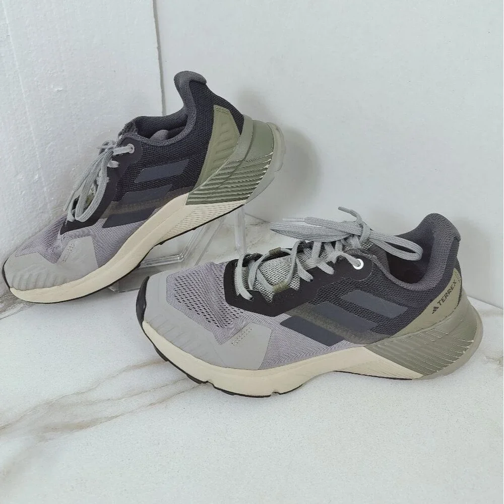 Adidas Men's Terrex Soulstride Trail Running Sneakers Grey Beige Olive, 8.5
